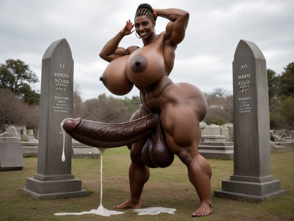 Beautiful African, Cemetery, Massive Muscles Hyper Ass Shemale AI Porn