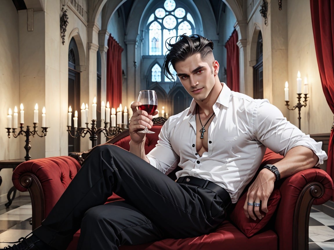 Lean Waist, Holding Glass Of, Sharp Cheekbones And Defined Jawline AI Gay Porn