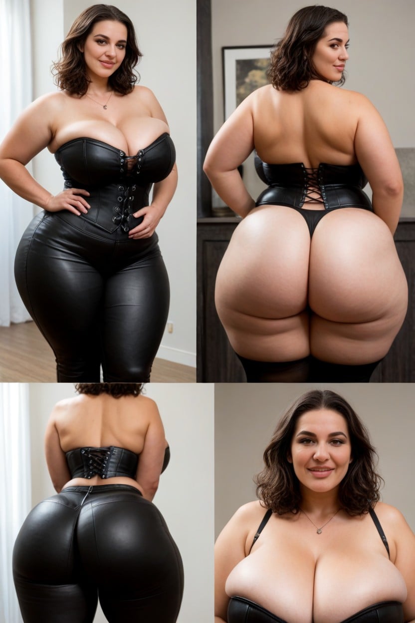 Brunette, Black Corset With Cleavage, Bulging Ass AI Porn