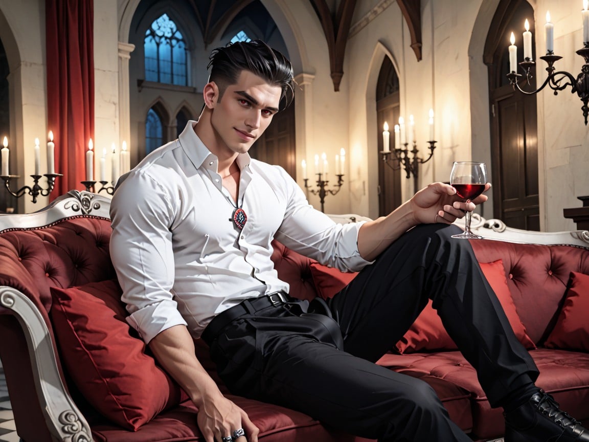 Handsome Sophisticated Vampire Man, Gothic Atmosphere, Calm AI Gay Porn