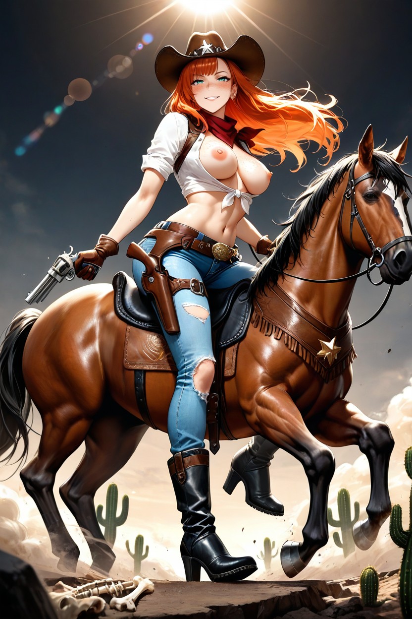 Navel Exposed, Metal Spurs On Boots, Full Body Hentai IA