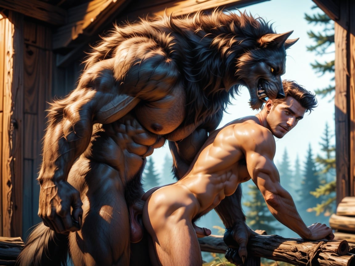 Werewolf Is Tallerwerewolf Penis Red Shiny Veiny, Drooling Werewolf Has A Muscular Furry Werewolf Body, 18+ AI Gay Porn