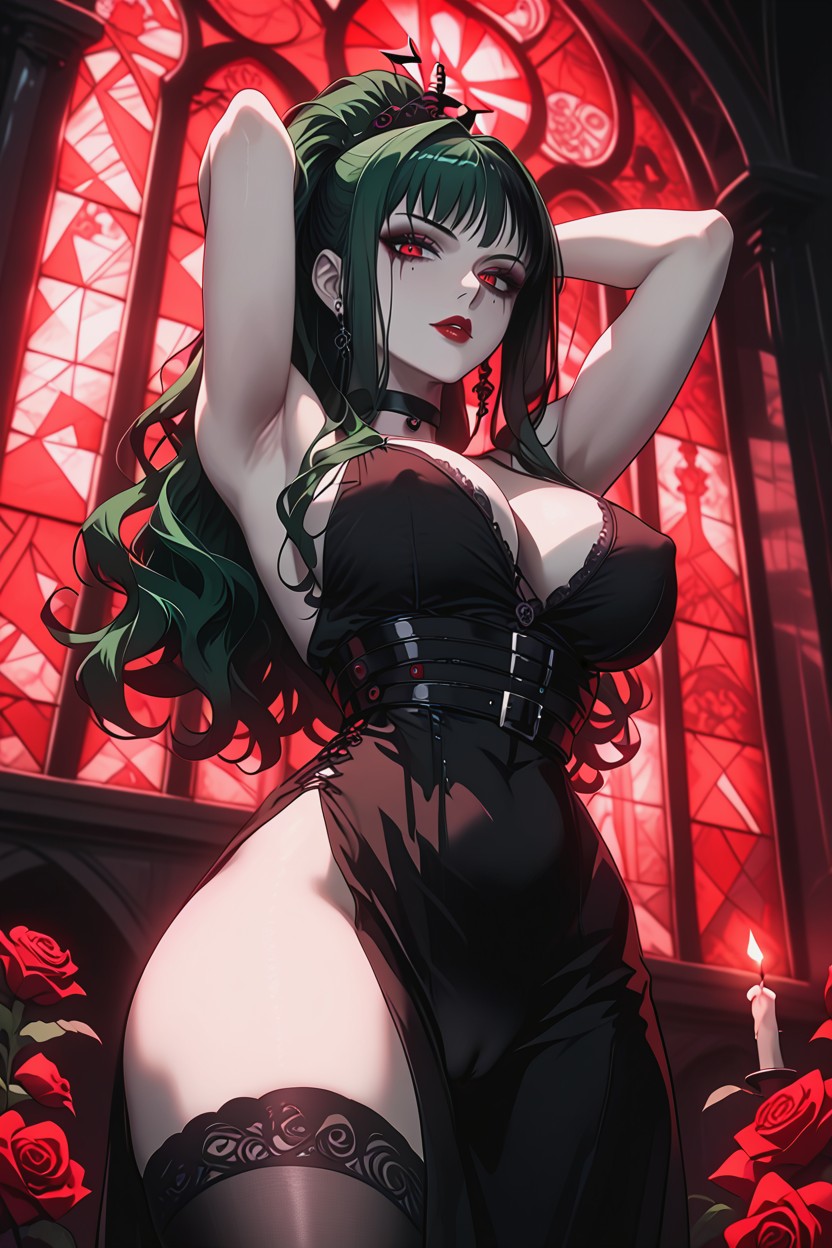 Velvet Curtains, Side View, Pencil Waist Hentai AI Porn