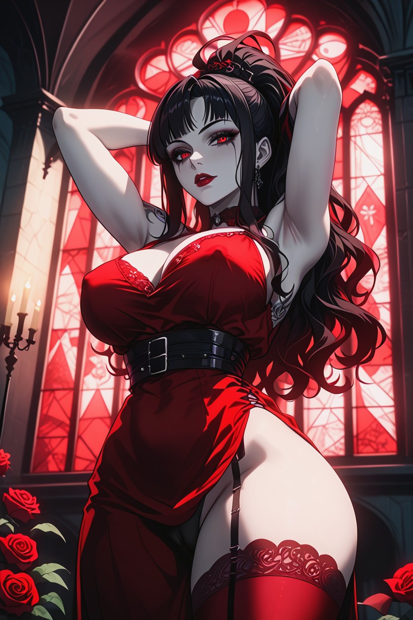 Red Eyes, Moonlight Through Stained Glass, Fit Dress Hentai AI Porn