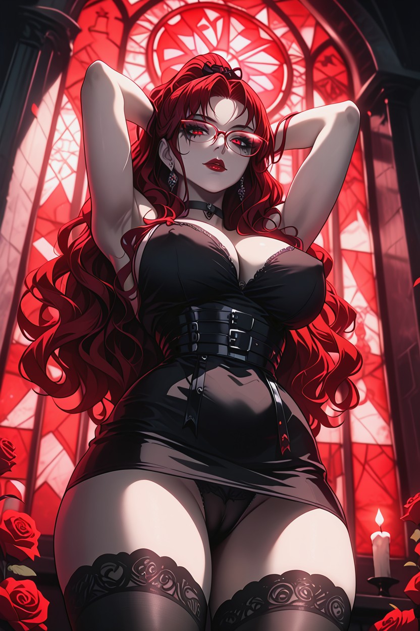 Red Rose Petals Scattered, Black G String, Red Eyes Hentai IA
