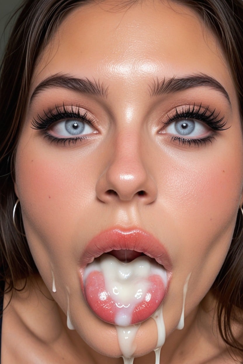 Cum Over Tongue, Closeup, Blushing AI Porn