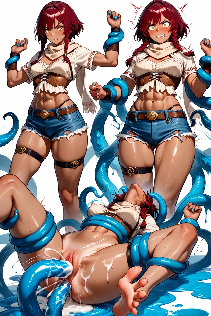 Massive Puddle, Tribal Outfits Jewelry, Dark Red Hair Hentai AI Porn