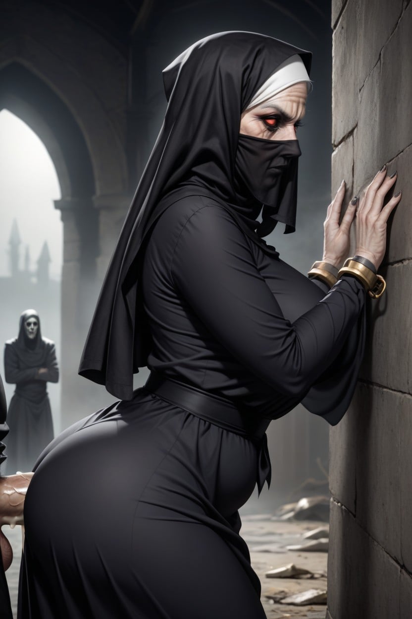 Grey Pallid Scarred Zombie Skin, Standing, Fully Clothed Ferocious Undead Zombie Horror Creepy Obese Hijabijin Ghost AI Porn
