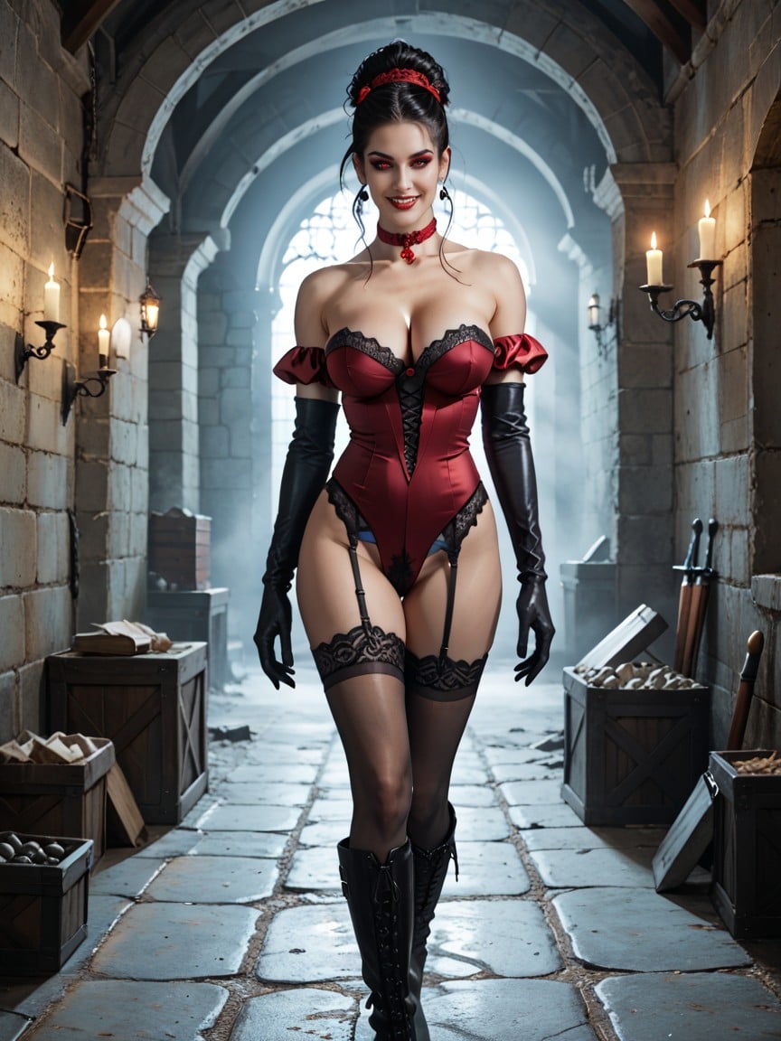 Scattered Bones, Sheer Lace Stockings, A Choker Of Black Ribbon Set With A Single Garnet Drop AI Porn