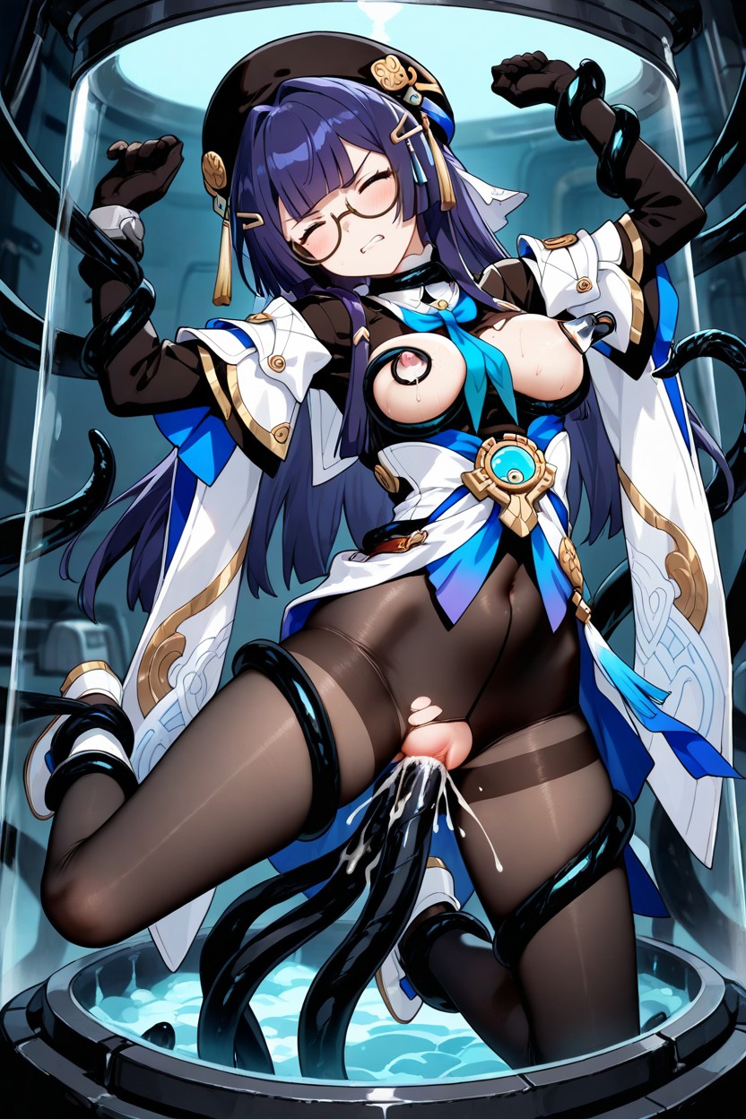 Sex With Tentacles, With Long Dark Purple Hair And Glasses, Exposed Pussy Hentai AI Porn