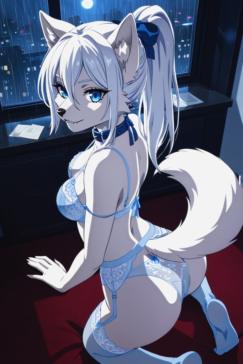 Blue Lingerie, Skinny, Midriff Furry AI Porn