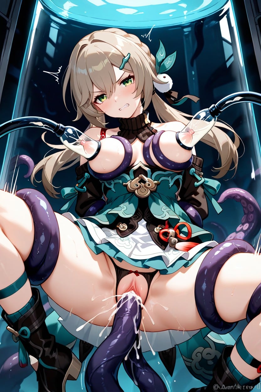 Double Penetration, Qingque From Honkai Star Rail, Hundreds Of Tentacles Invade Her Body Hentai AI Porn