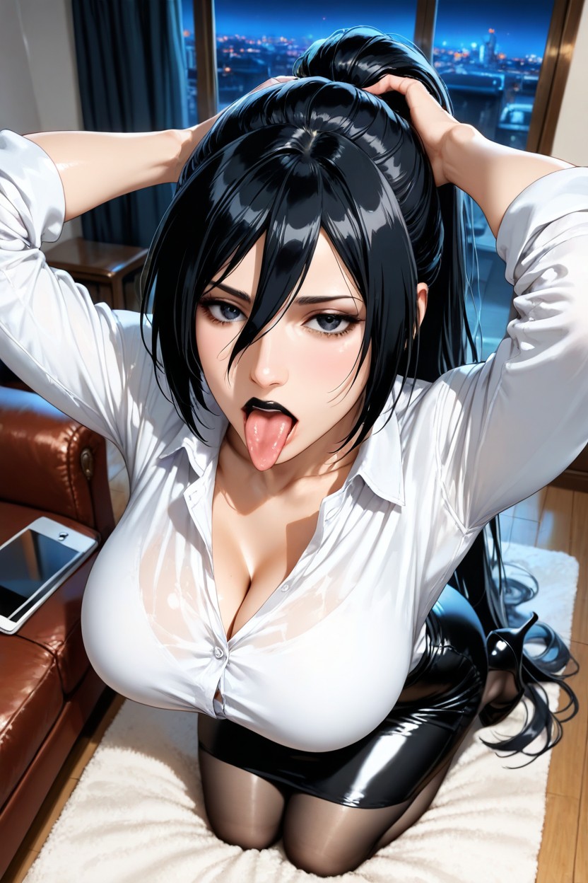 Tight Collared Shirt, No Scarf, Living Room Hentai IA