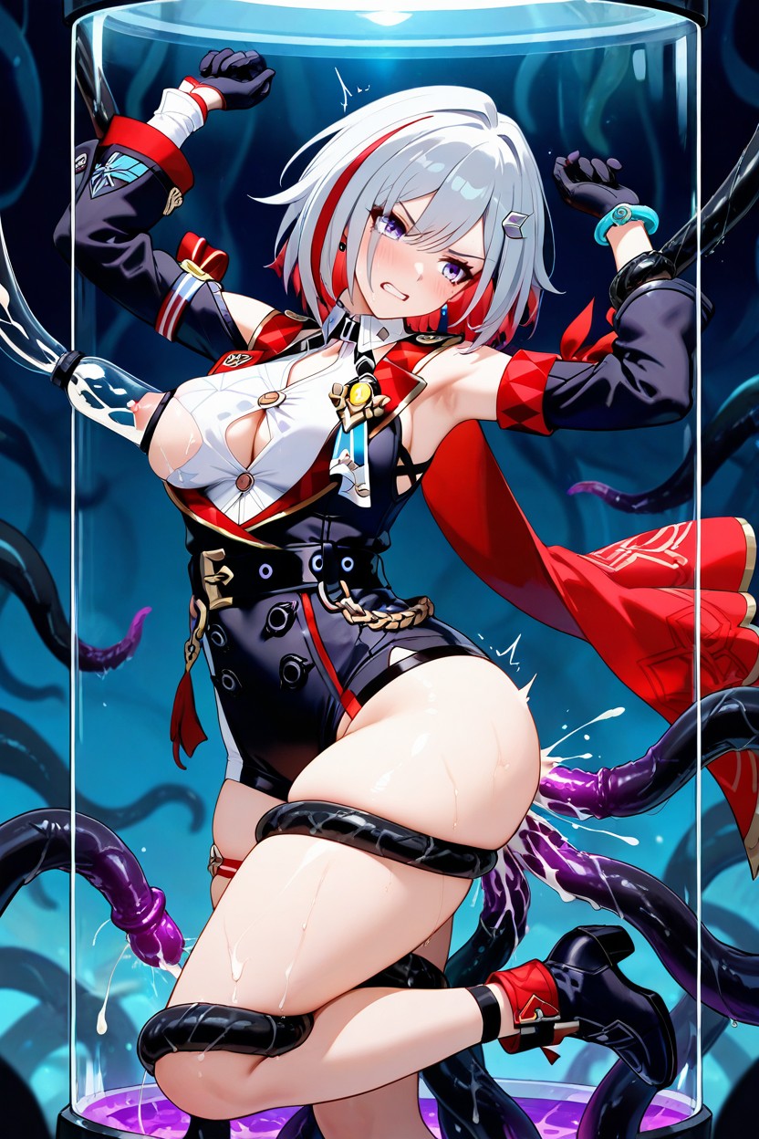 Black Tentacles Grabbing Waist, Hundreds Of Tentacles Invade Her Body, Motion Lines Hentai AI Porn