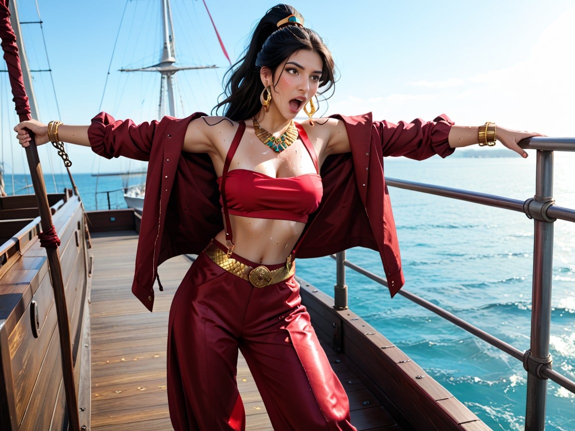 Gold Crown Made From Shackles, Shiny Skin, Suspenders Hentai AI Porn