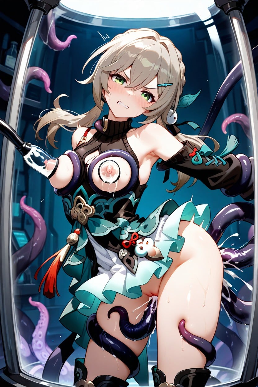 Milking, White And Teal Layered Skirt, In Laboratory Hentai IA