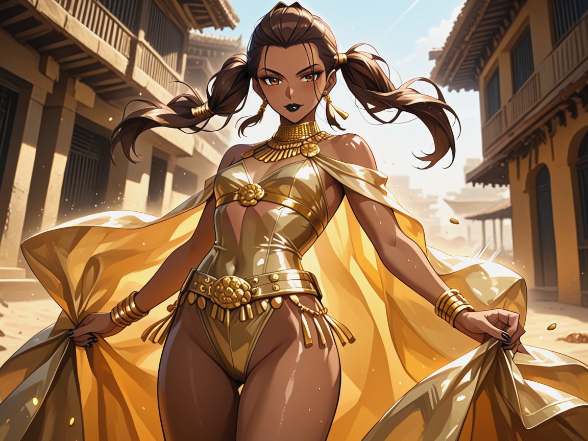 Skinny, Sharp Brown Feline Eyes, Gold Silk Veil AI Porn