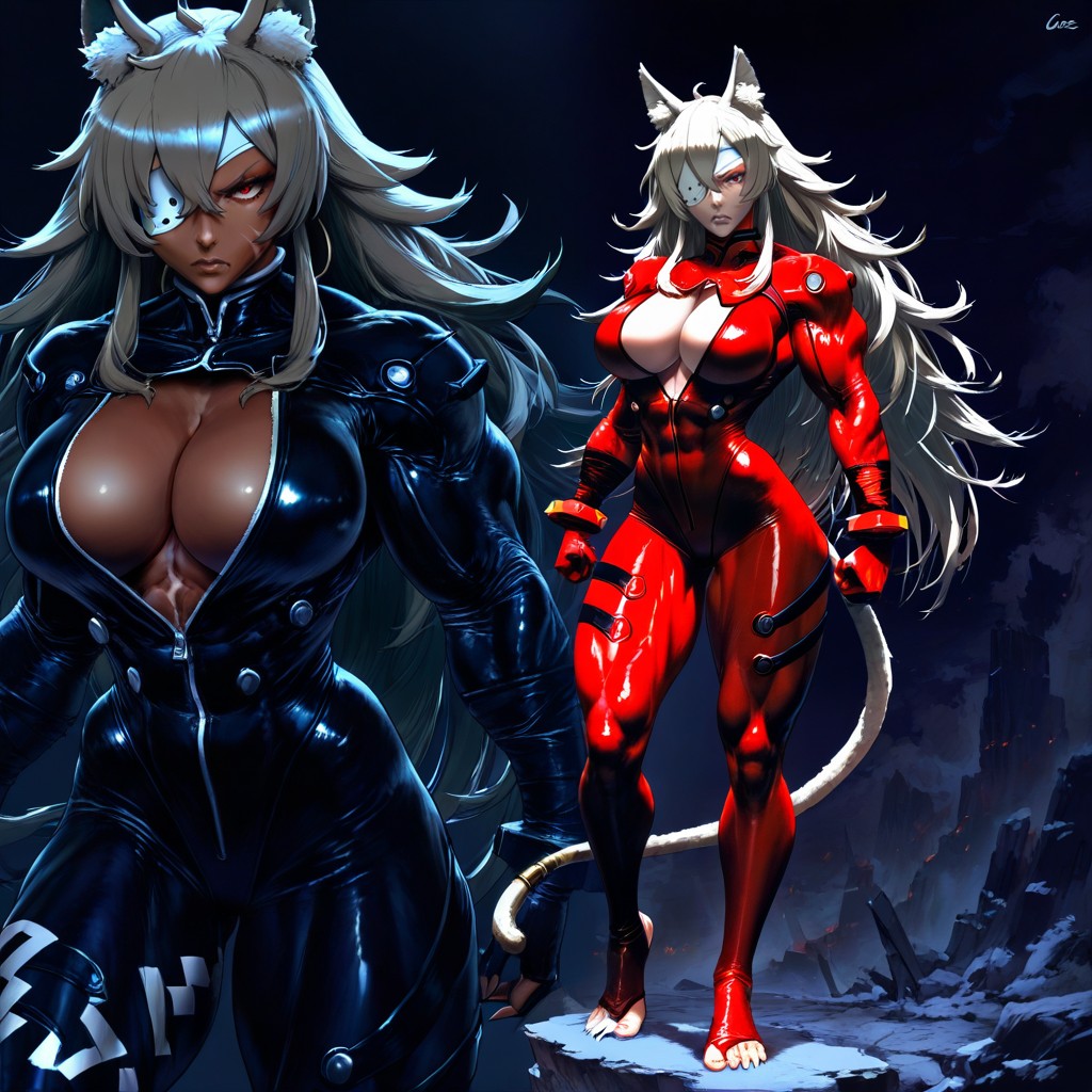 Close Up On Cleavage, Only Wearing Asuka Langley's Red Bodysuit, Feet Soles Displayed Hentai AI Porn