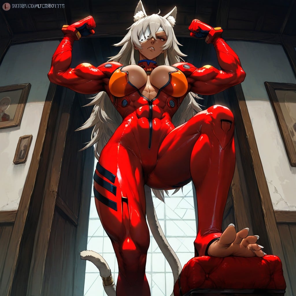 White Eyepatch, Wearing Asuka Langley's Red Bodysuit, Ghislaine From Mushoku Tensei Hentai AI Porn