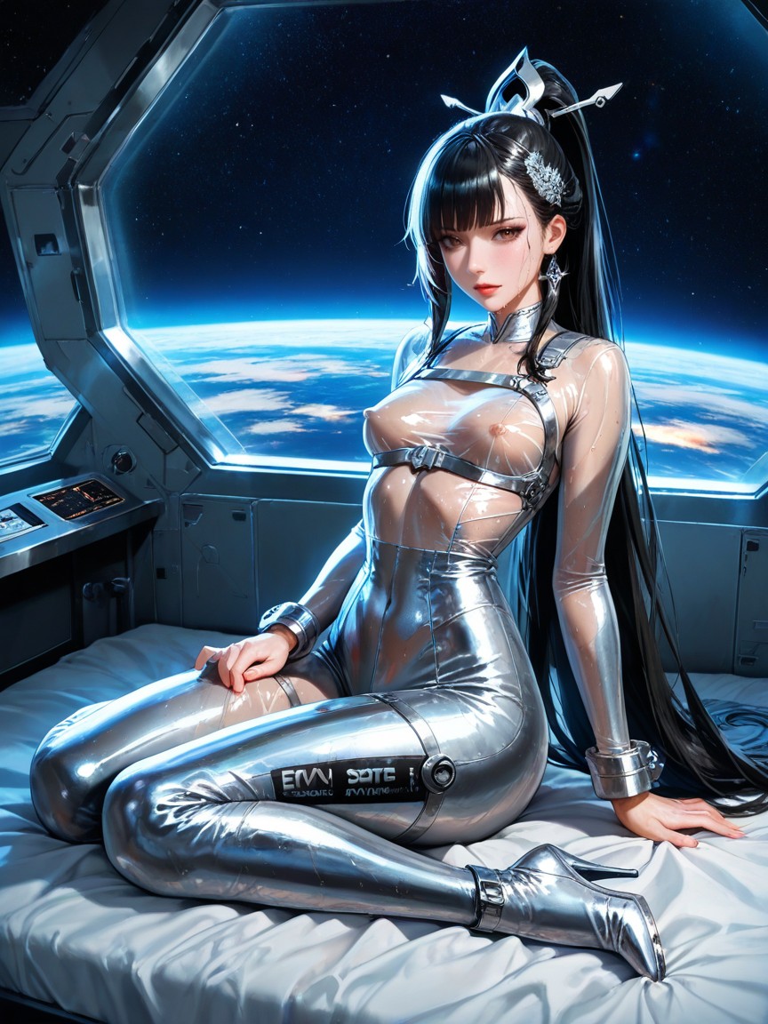 Ornate Silver Metallic Full Body Harness, Eve Is A Korean Woman With Brown Eyes And Black Hair, Full Bodysuit Hentai IA