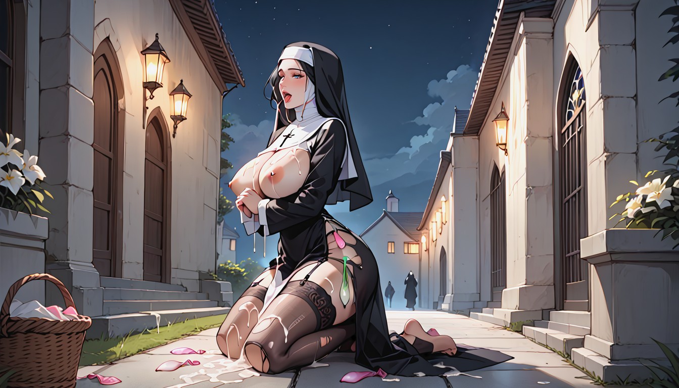 Bare Feet, Nun, Cum On Thighs Hentai AI Porn