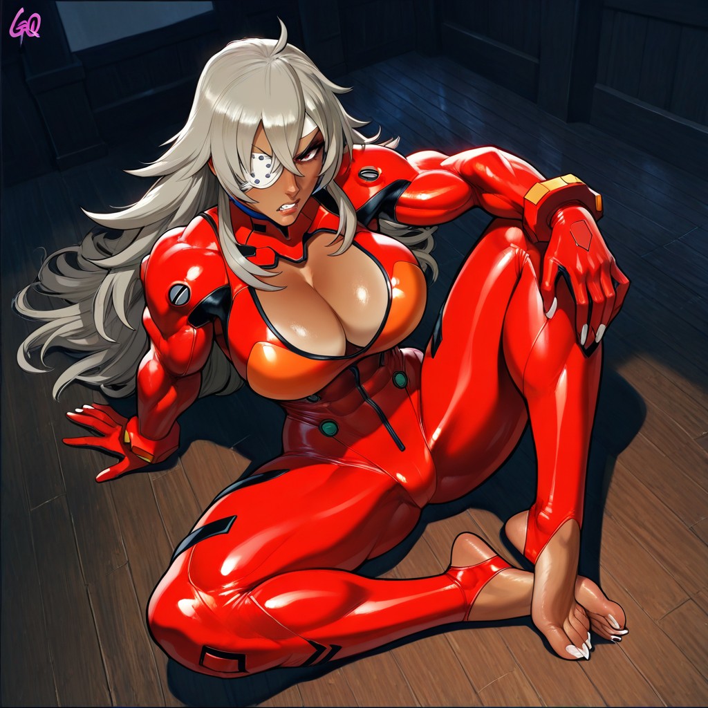 Only Wearing Asuka Langley's Red Bodysuit, Wearing Asuka Langley's Red Bodysuit, Exposed Cleavage Hentai AI Porn
