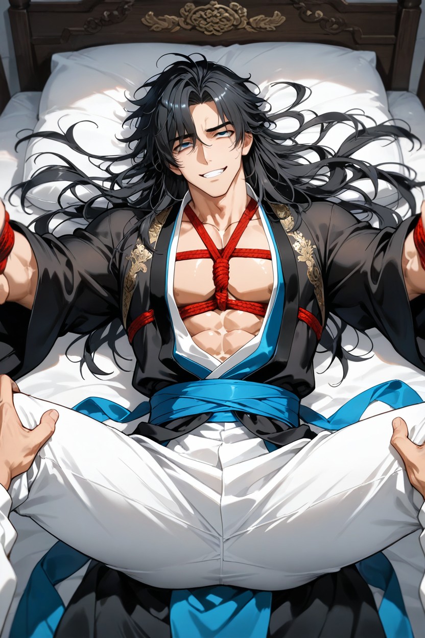 Black Long Hanfu, Rolling Eyes, Layered Hair AI Gay Porn