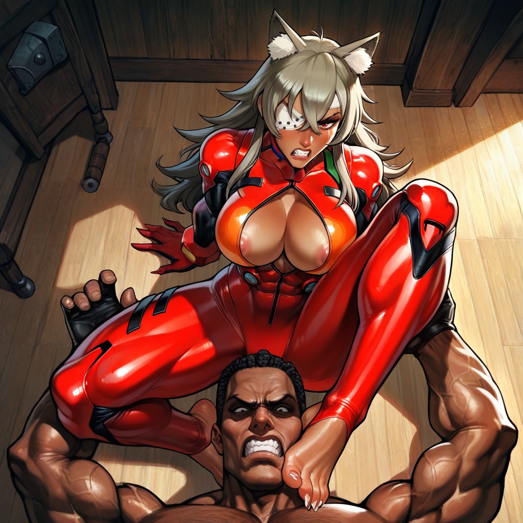 Very Muscular Female, Leg Pointed Toward Viewer, Feet Soles Showing Hentai AI Porn