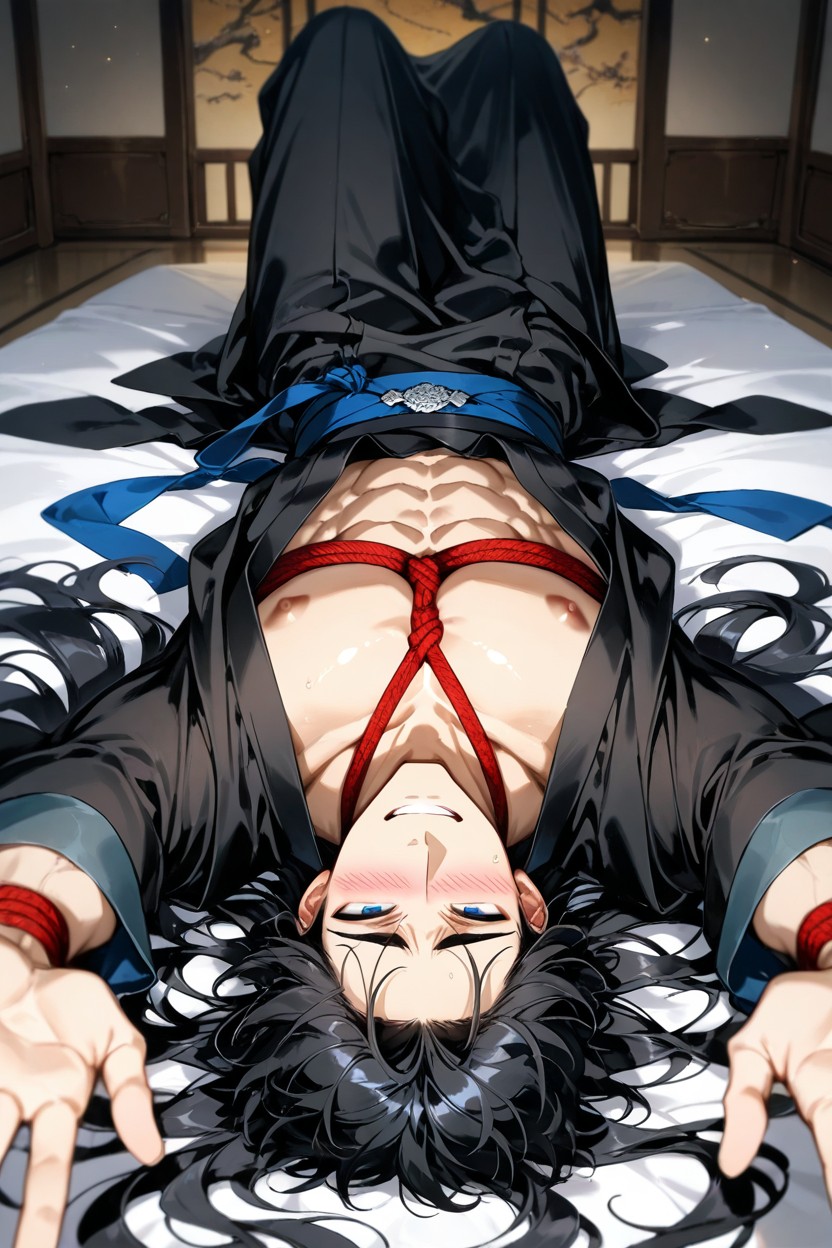 Lie With Legs Spread Wide, Royal Hanfu With Patterns, Luxurious Look AI Gay Porn