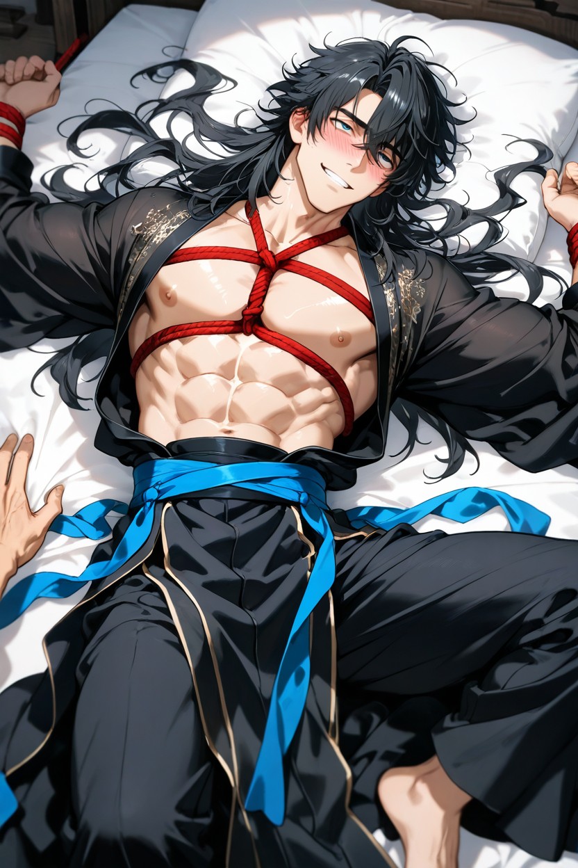 Arms Spread, The Shirt Is Designed With Many Layers, Royal Hanfu With Patterns AI Gay Porn