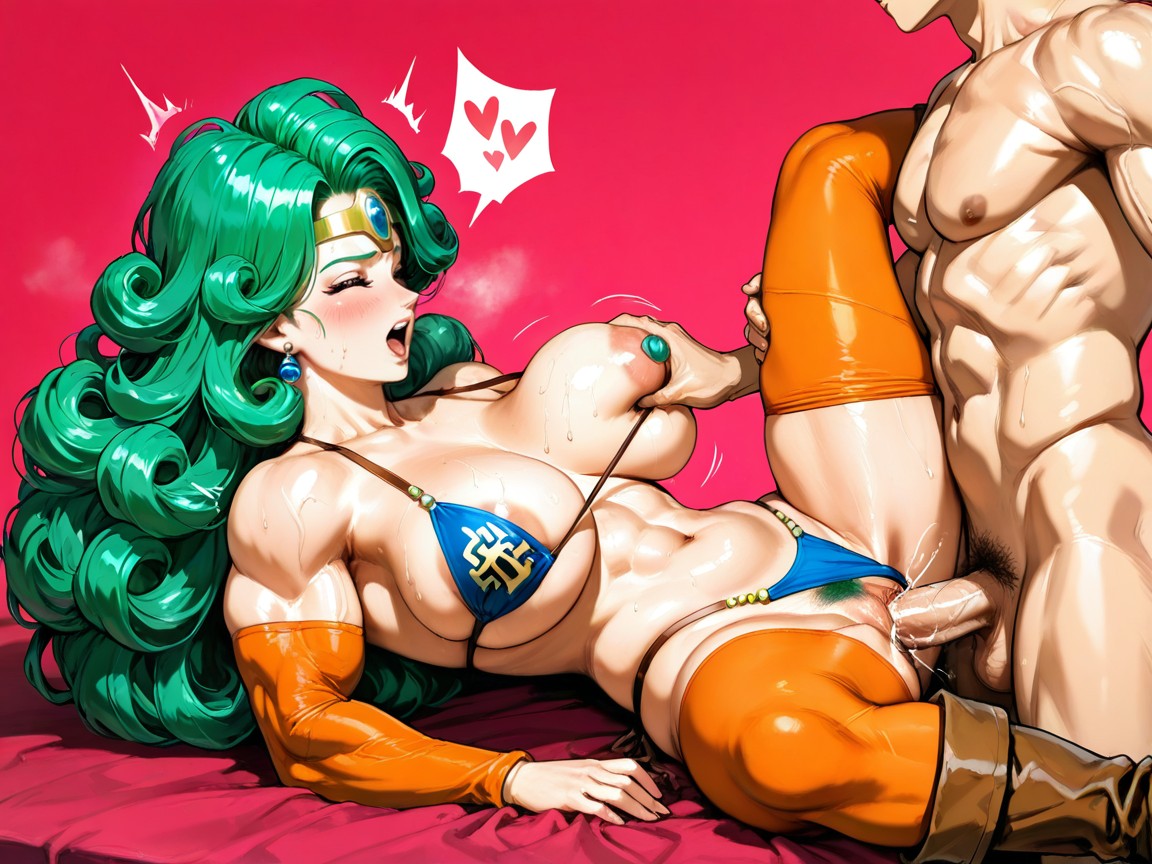 The Female Hero Has Orange Arm Covers On Her Left Arms, Bushy Pubic Hair, The Male Hero Has A Long Permed Bob Hentai AI Porn