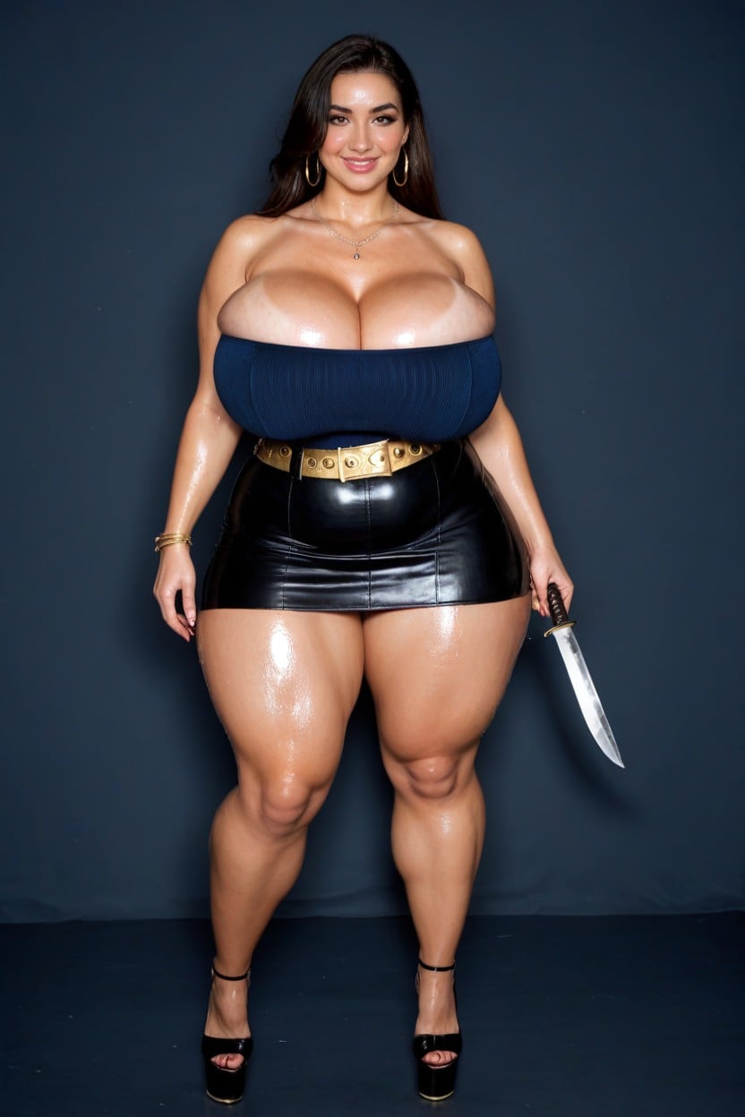 Standing, Transparent Tight Top, Tan Skin AI Porn