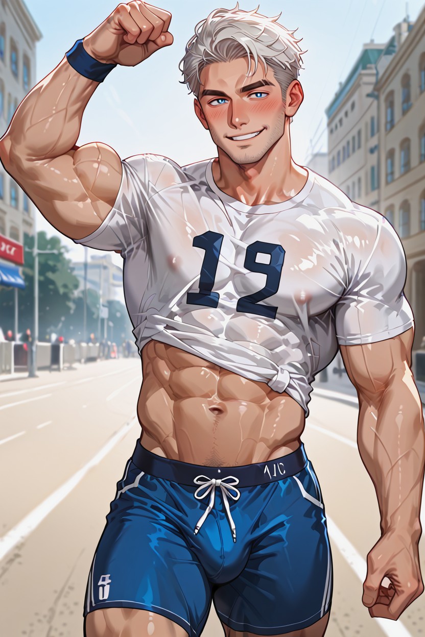 European City, Manly Face, Solo AI Gay Porn