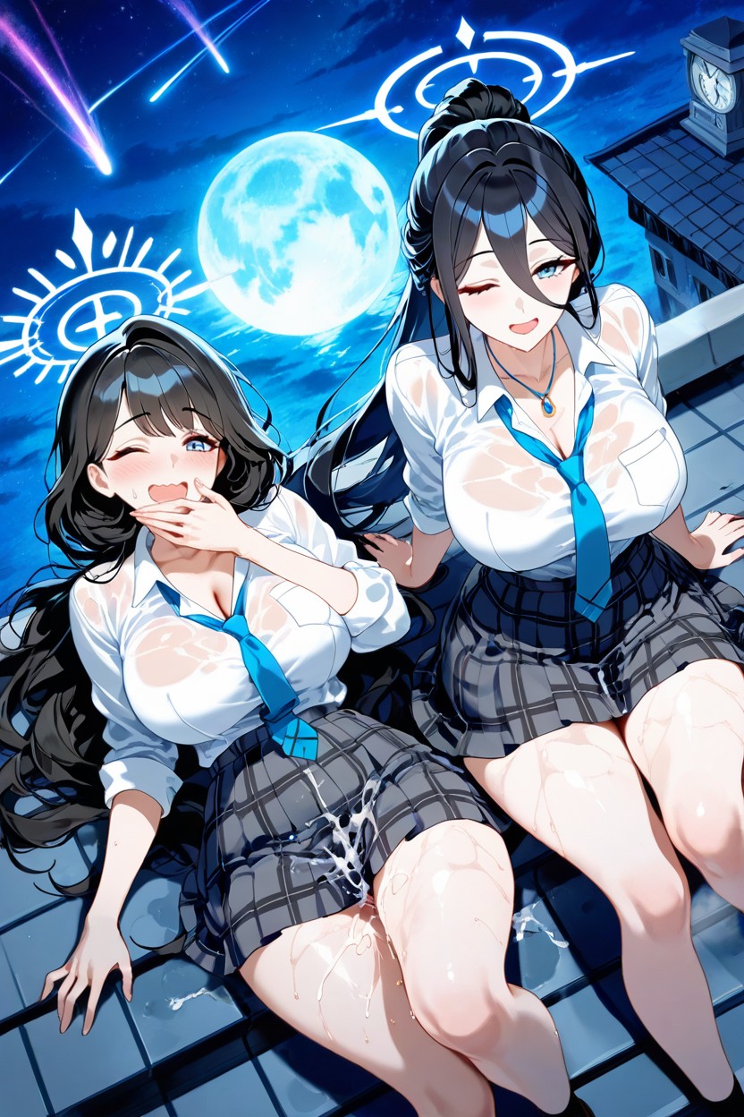 Blue Necklace, Hand Covering Mouth, Blue Eyes Hentai AI Porn