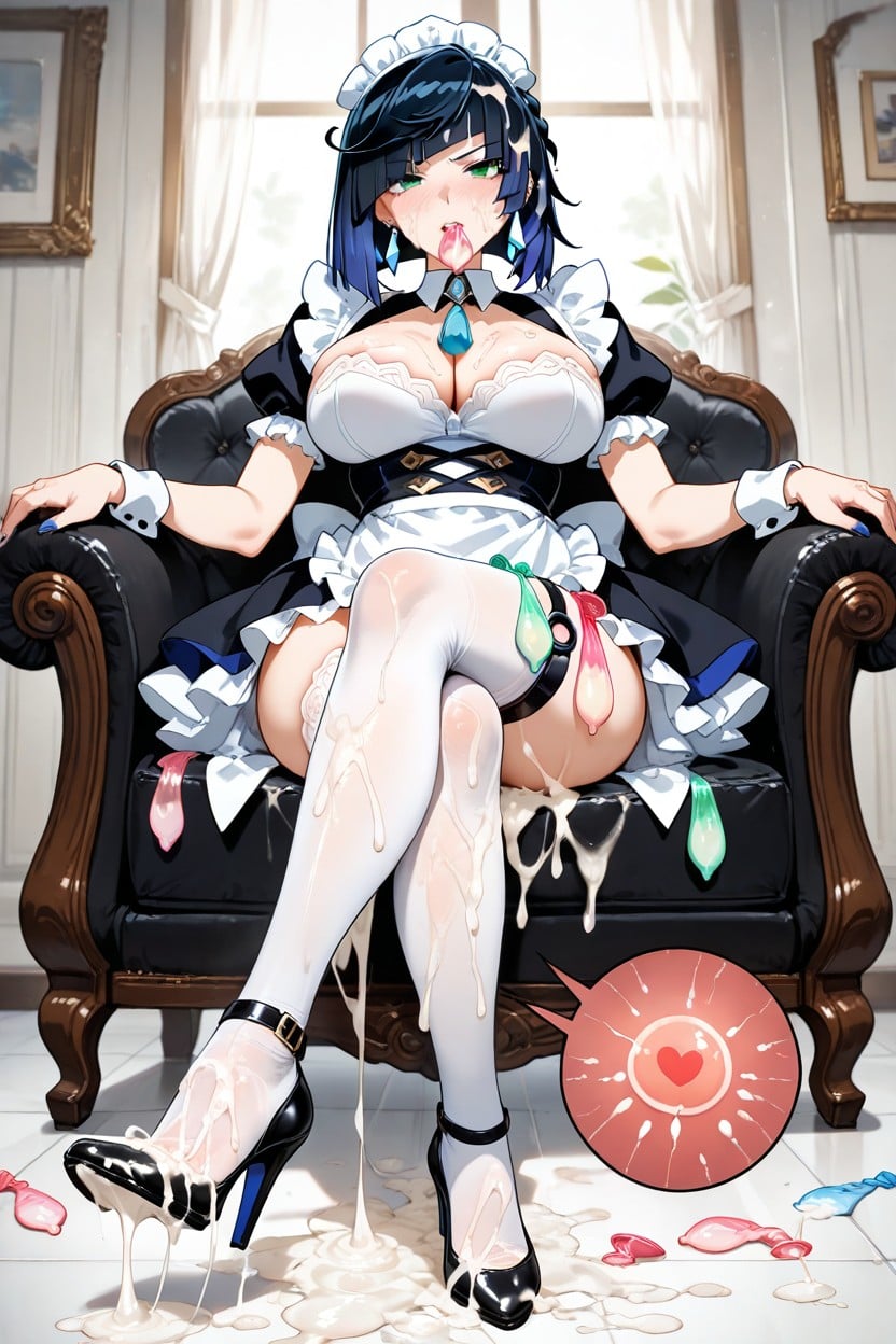Sitting, Cum On Legs, Sperm Covered Feet Hentai AI Porn