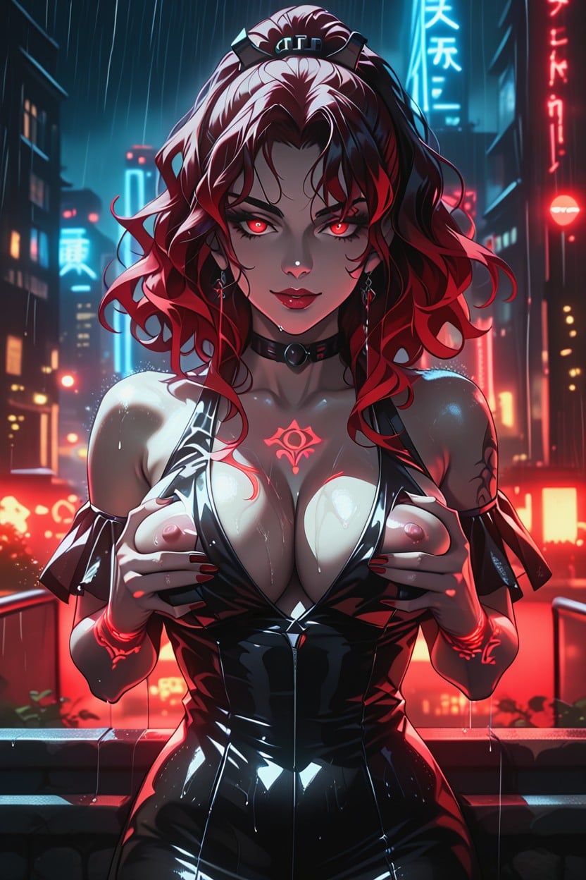 Sharp Focus, Night, Heavy Rain Pouring Hentai AI Porn