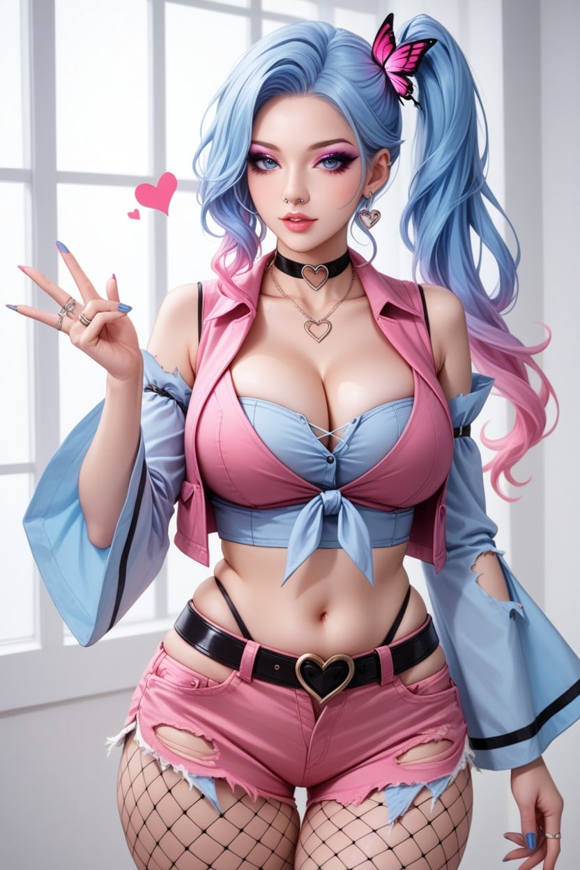Blue Hair, Heart Necklace, Eyelashes Hentai AI Porn