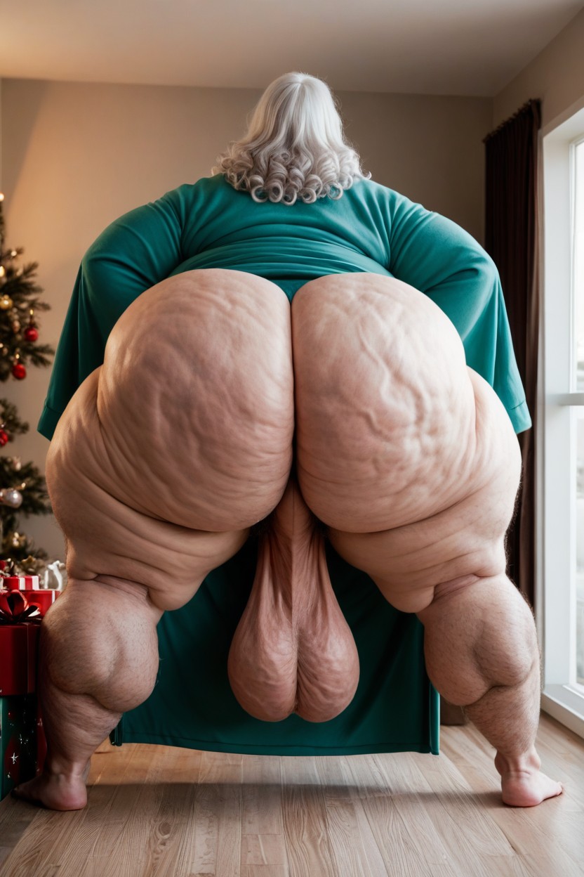 Huge Obese Belly, Obese, Bending Over To Get A Present AI Porn