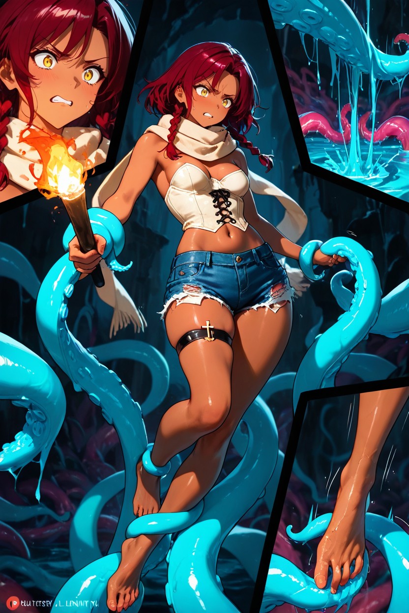 Plentiful Motion Lines, All Masterfully Different Dynamic Actions Poses Angles, Crotch Lenght Denim Shorts Hentai AI Porn