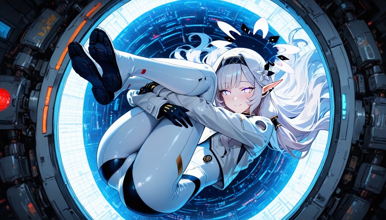 Glowing Eyes, Cyberpunk White Jacket, Long Leg Hentai AI Porn