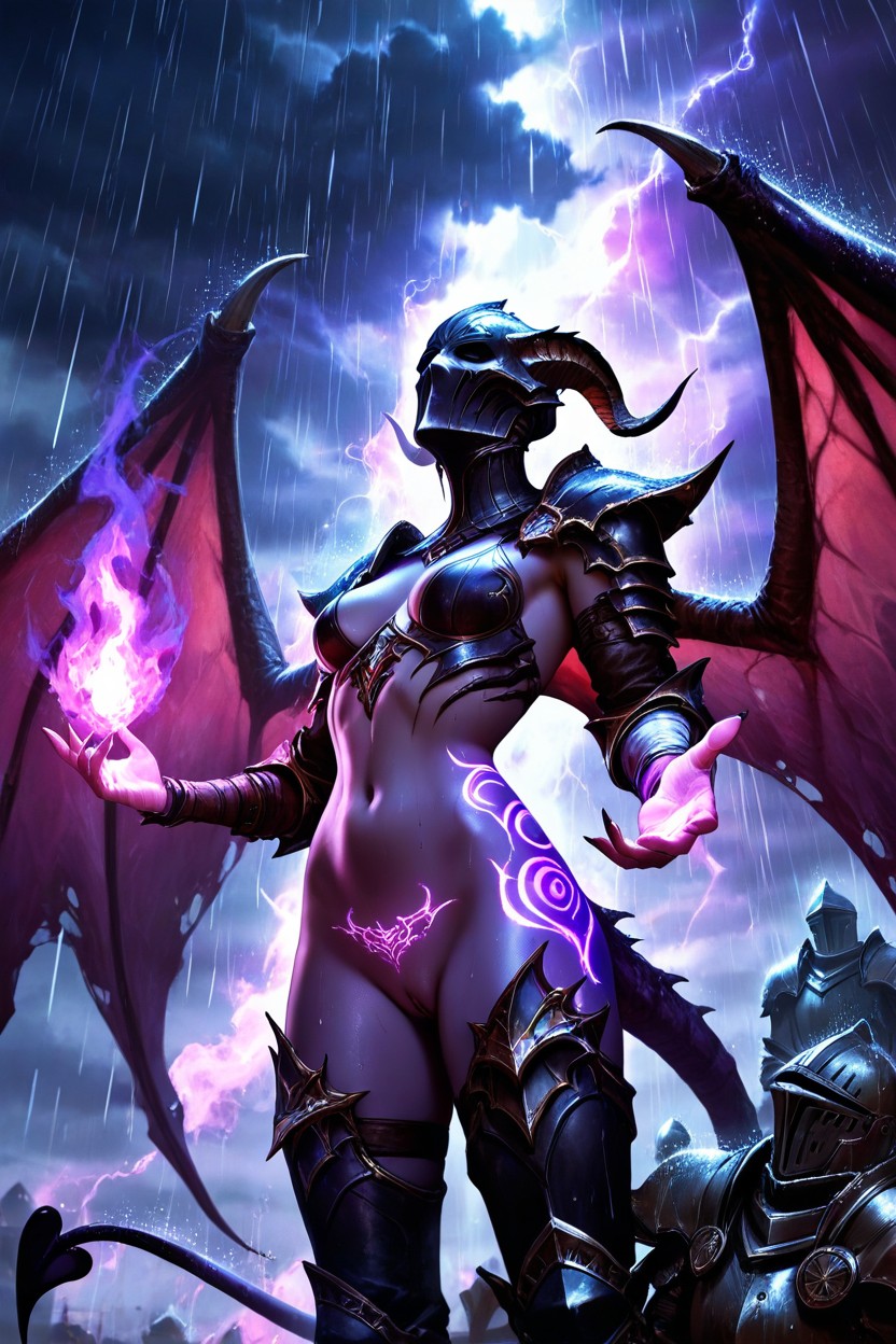Demon Tail, Big Demon Purple Wings, Side View AI Porn