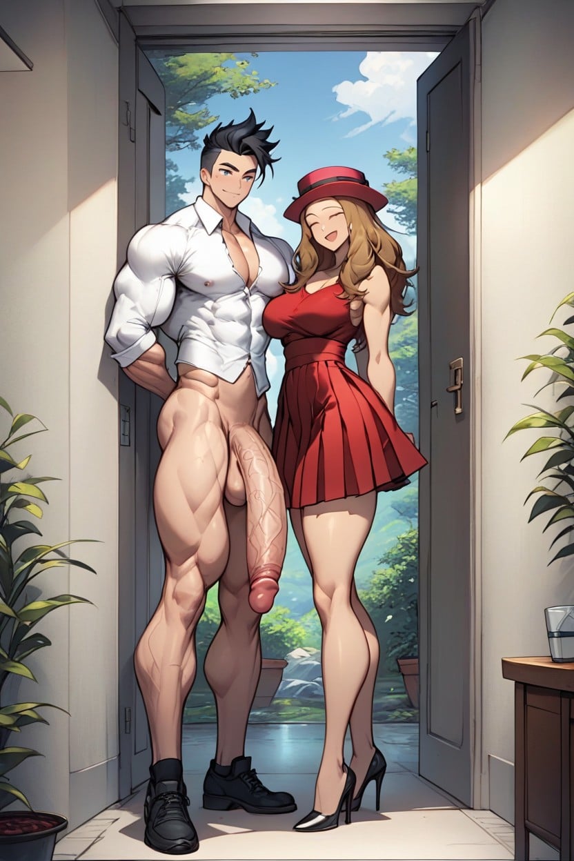 Fully Naked Man Has Erect Upward Pointing Cock Giant Muscular White Male, Fully Naked Muscular Man, Gorgeous AI Porn