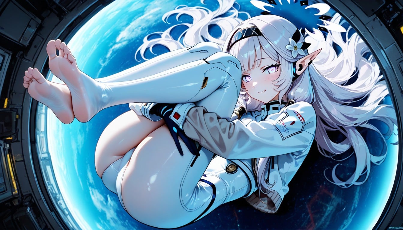 White & Black Plugsuit Cosplay Outfit, Howing Soles, Legs Together Hentai AI Porn