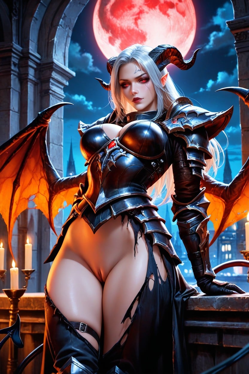 Balcony, Dark Fantasy Art Style, Red Moon AI Porn