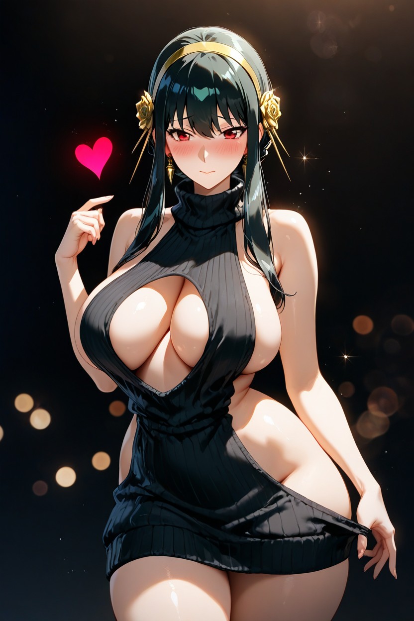 Voluptuous, Red Eyes, Dark Background Hentai AI Porn