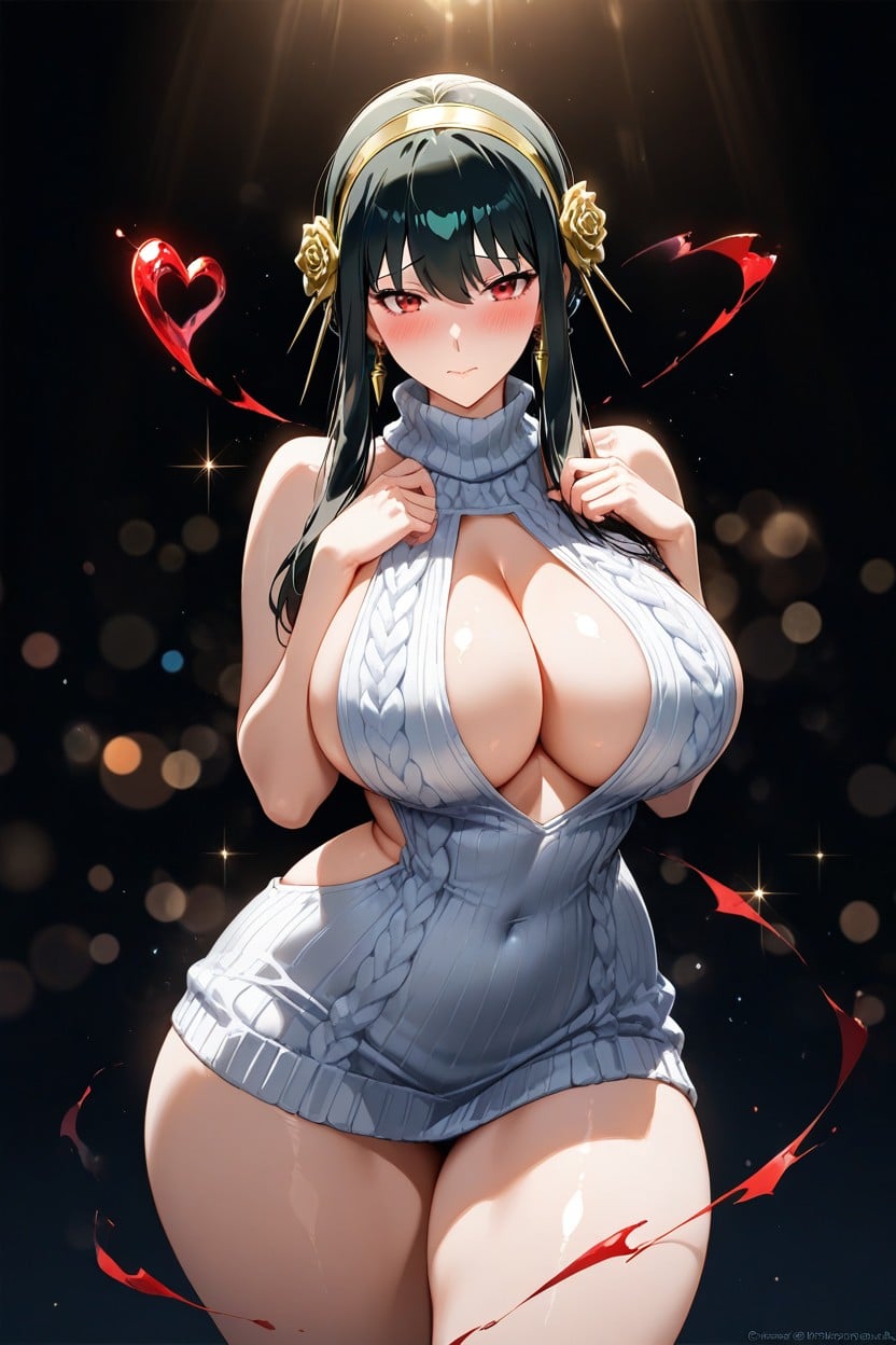 Cleavage, Bokeh, Tight Black Virgin Killer Sweater Hentai AI Porn
