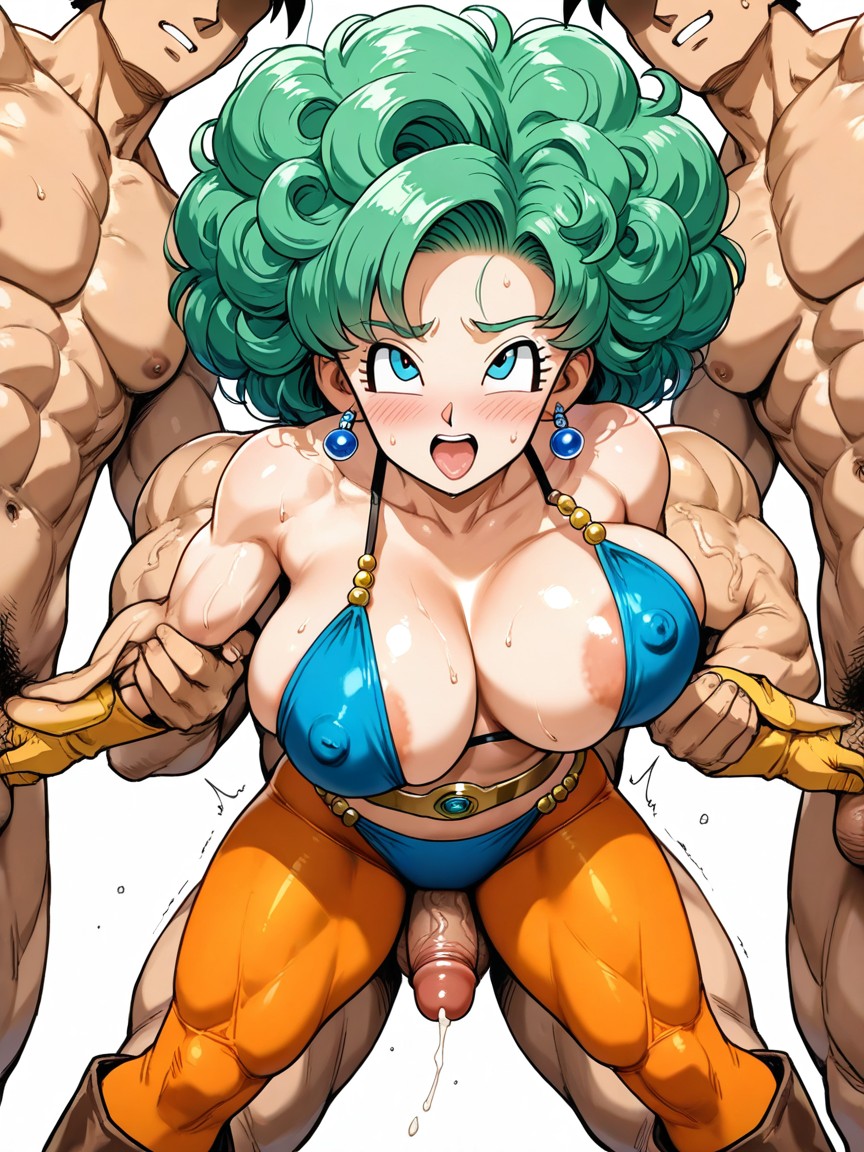 2 People, Dull Colored Areola, The Female Hero Has Curly Afro Perm Hair Hentai AI Porn