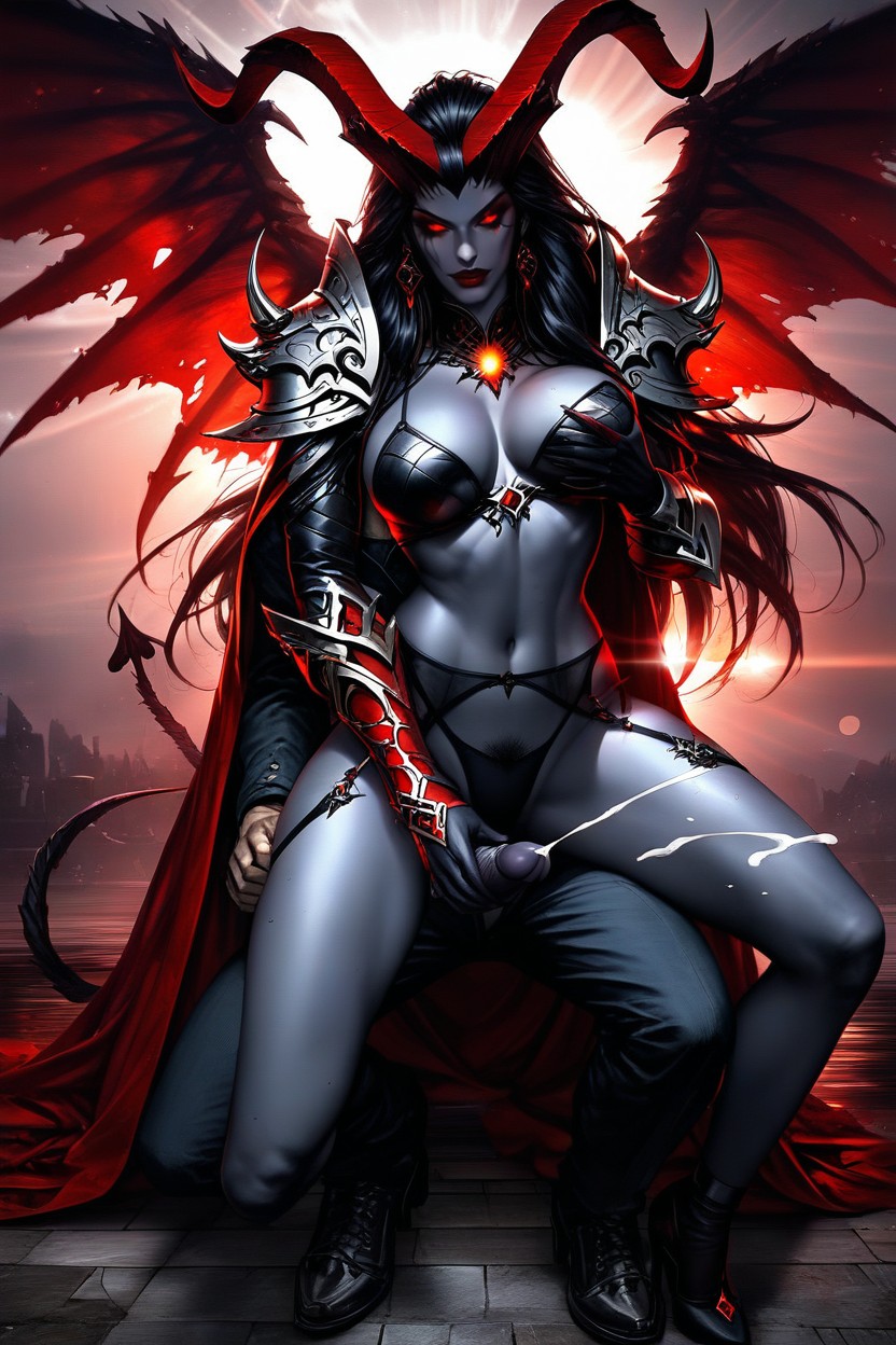 Reach Around Handjob, Long Flowing Black Hair, Bone Horns Hentai AI Porn