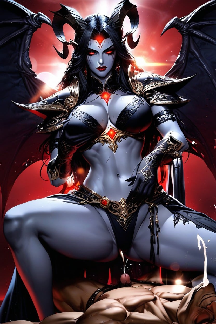 Perfect Face, Gothic Makeu, Wearing Her Sexy Iconic Bikini Armor With Glowing Orange Accents Hentai AI Porn