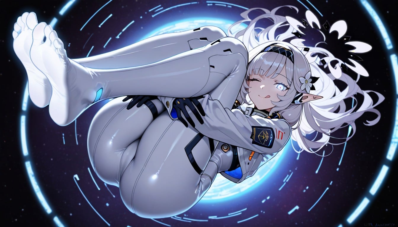 Light Blue Glowing Line Floor, Wink, Ultraskinny Thigh Hentai AI Porn